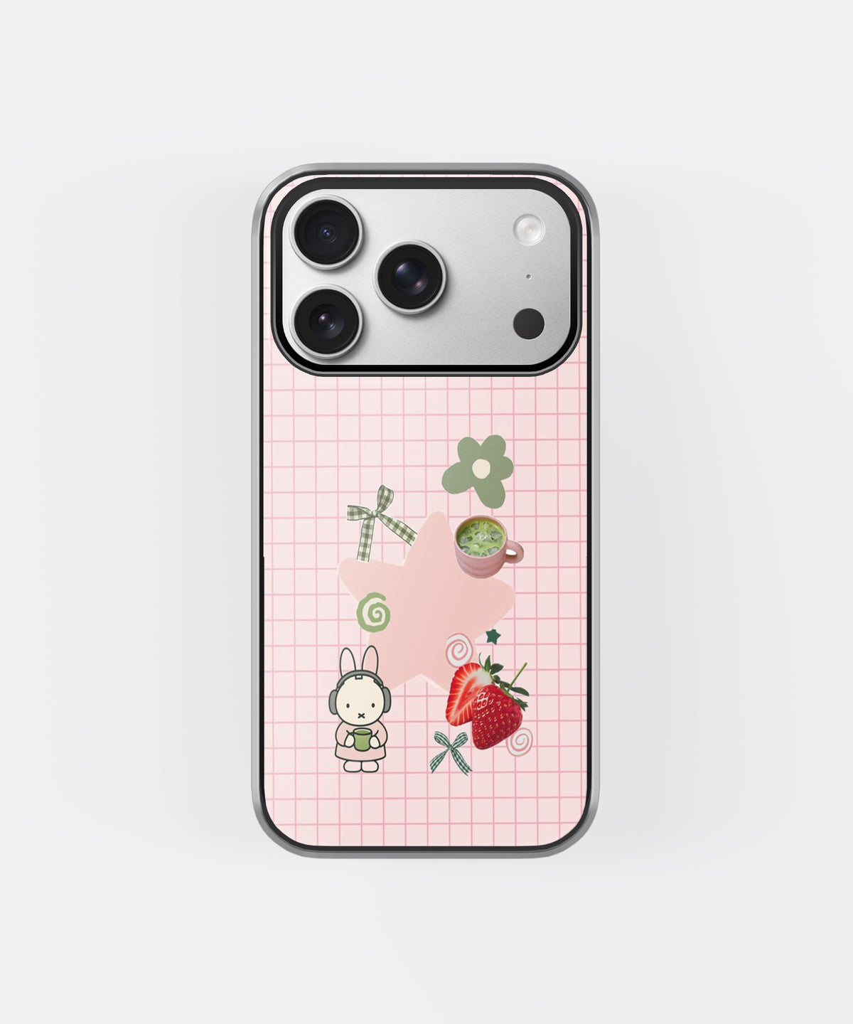 Pink Grid Strawberry Phone Case.