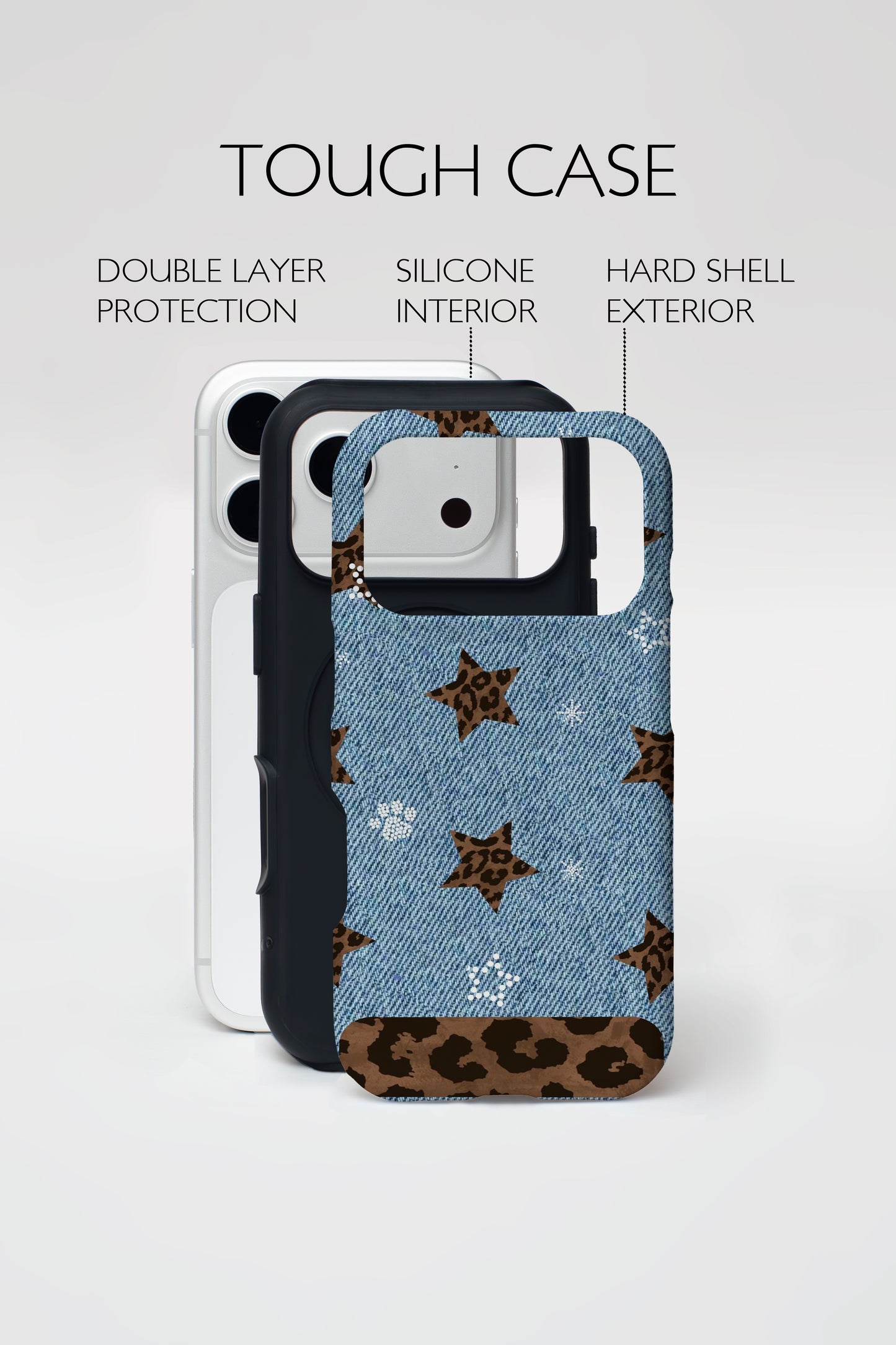 Denim Star Leopard Mix Armoured Phone Case.