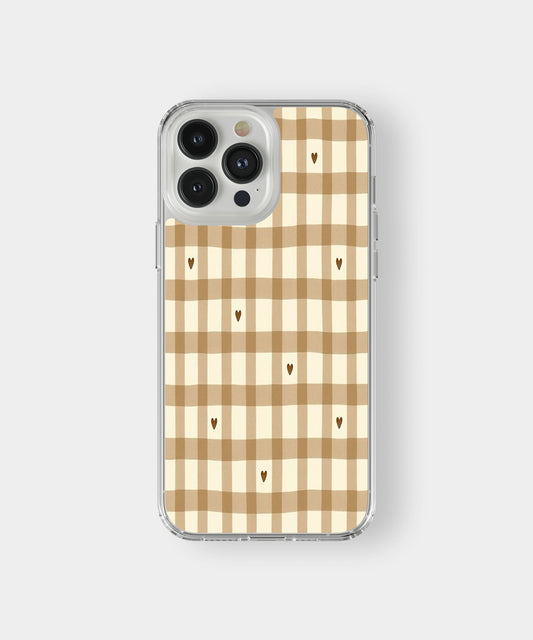 Beige Gingham Heart Phone Case