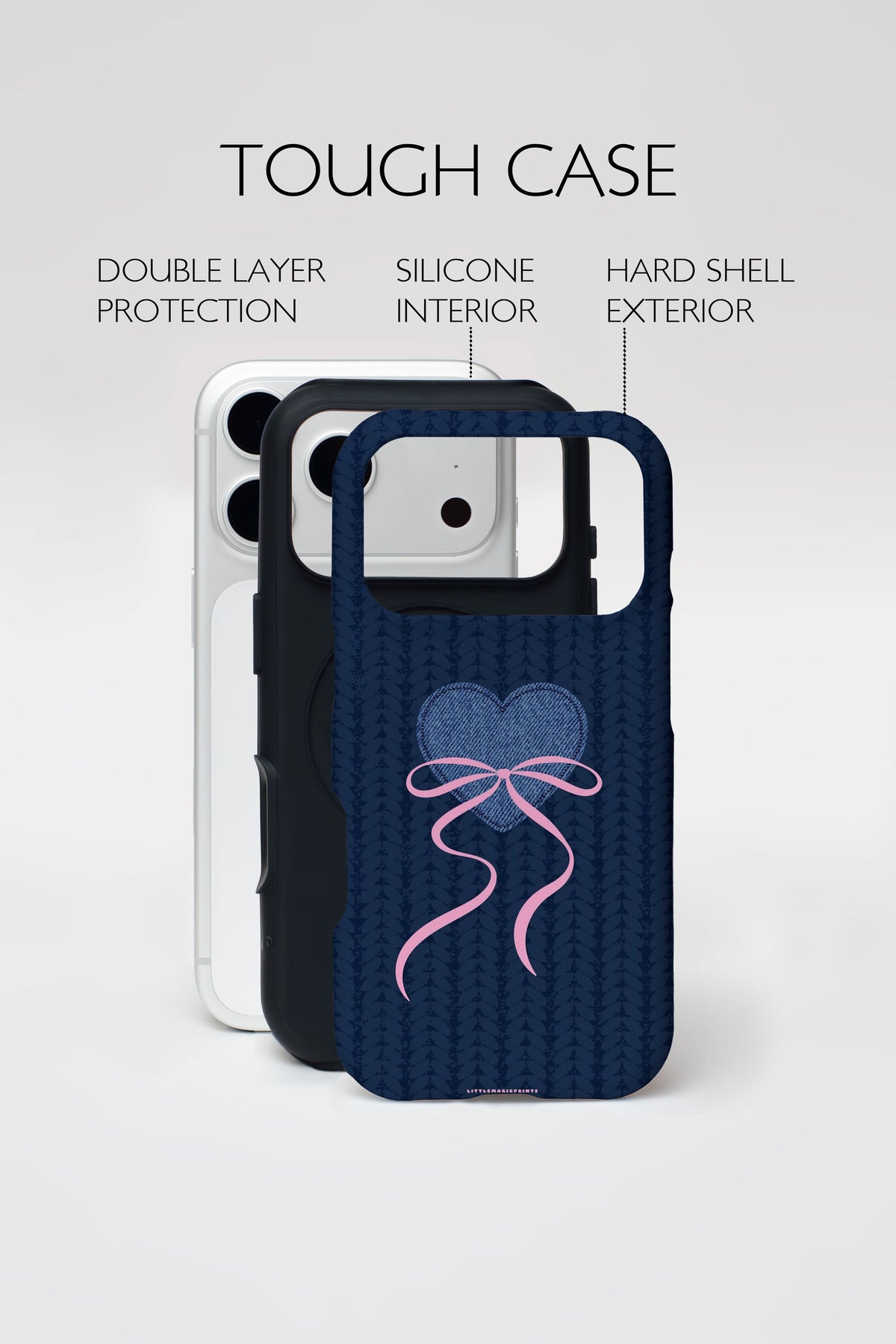 Denim Heart Bow Armoured Phone Case.