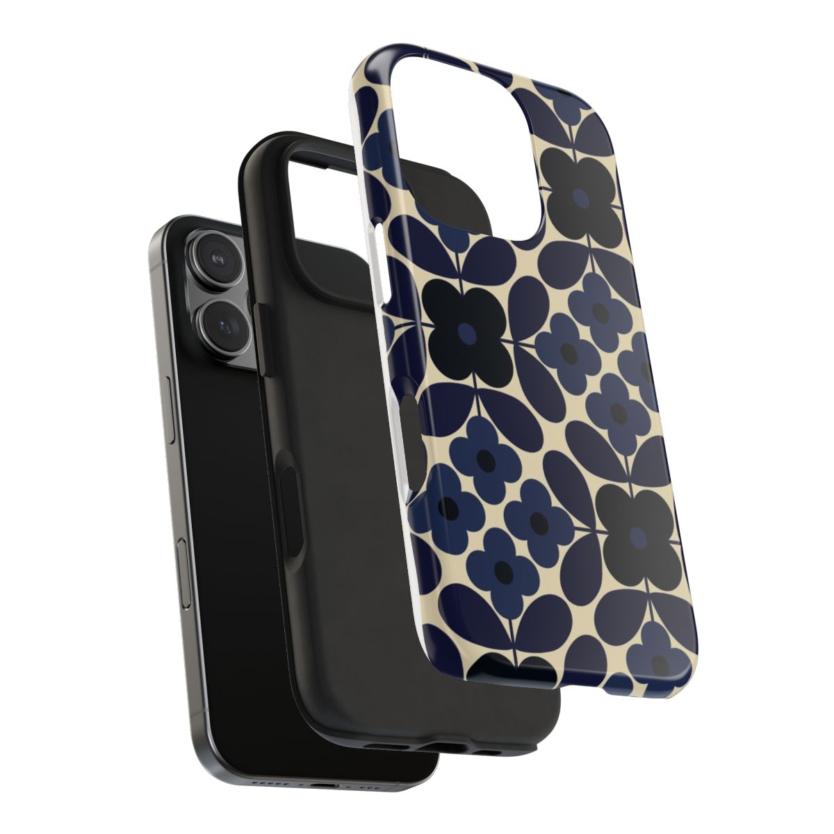 Retro Navy Floral Aesthetic Phone Case.