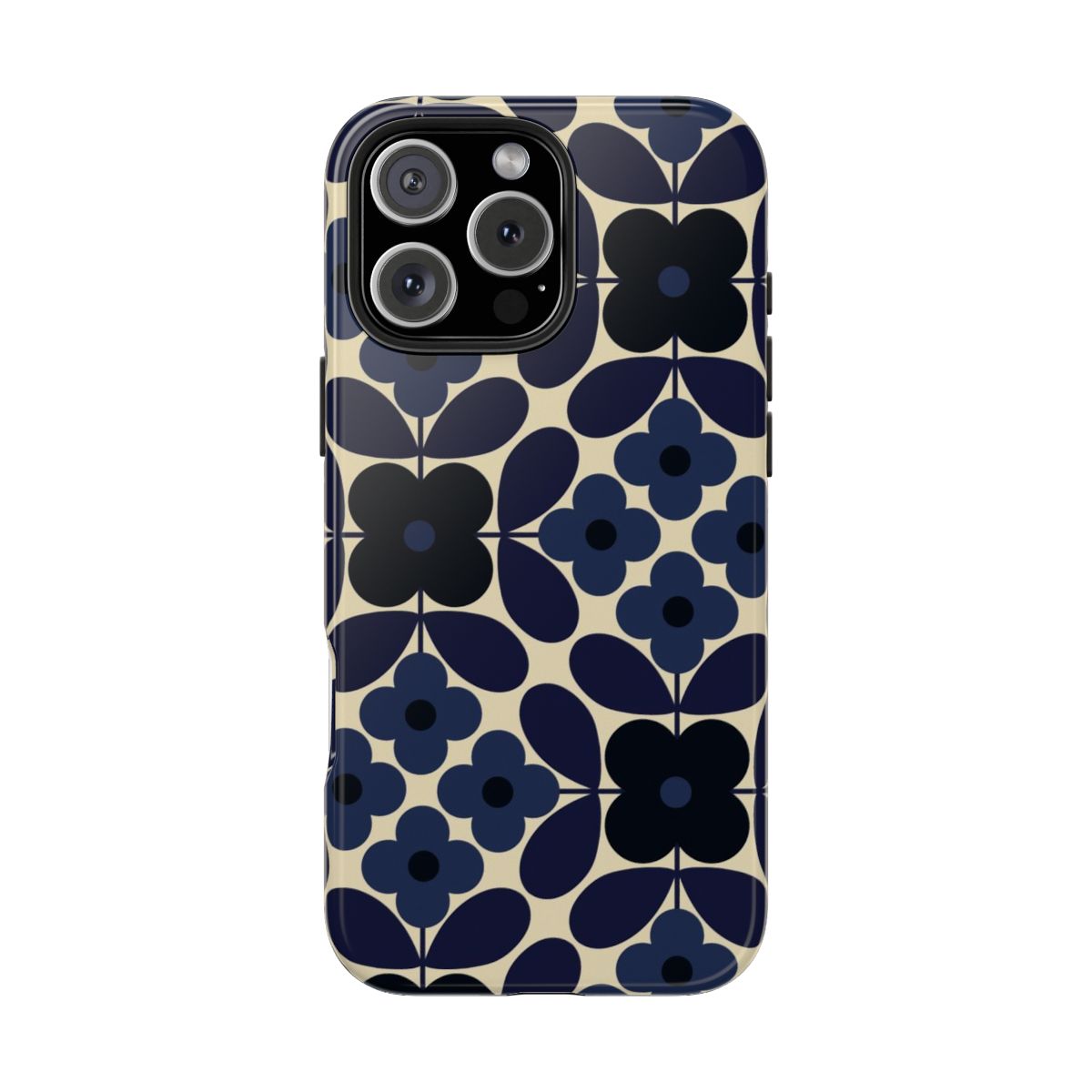 Retro Navy Floral Aesthetic Phone Case.