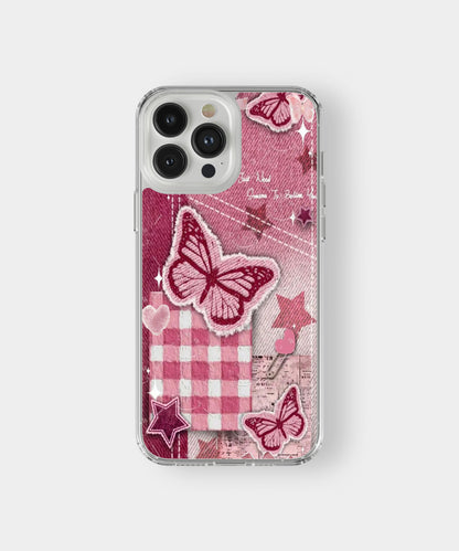 Pink Butterfly Patchwork Phone Case