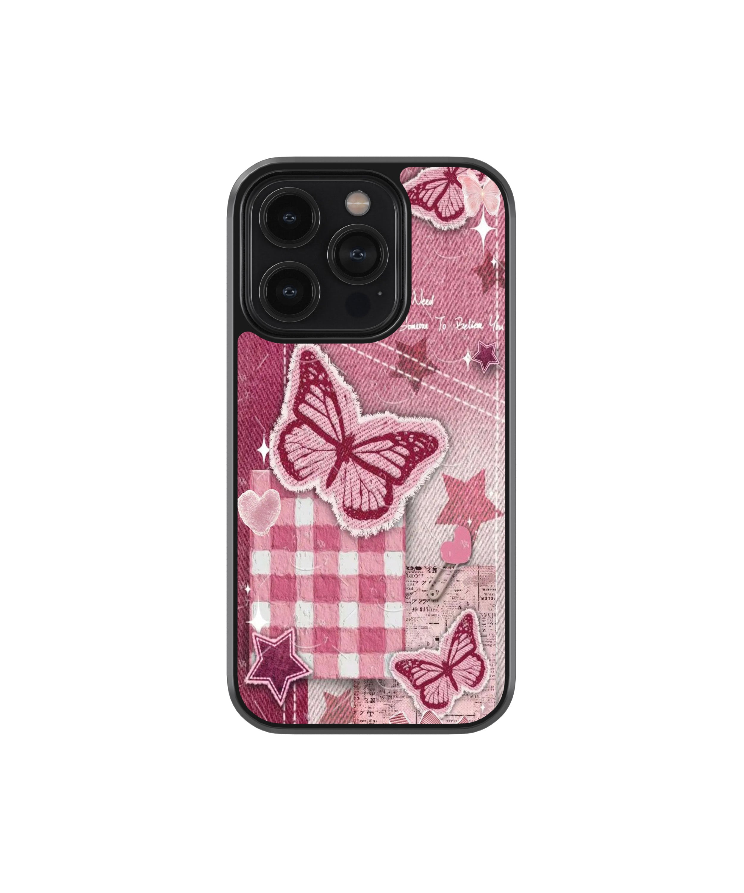 Pink Butterfly Patchwork Phone Case
