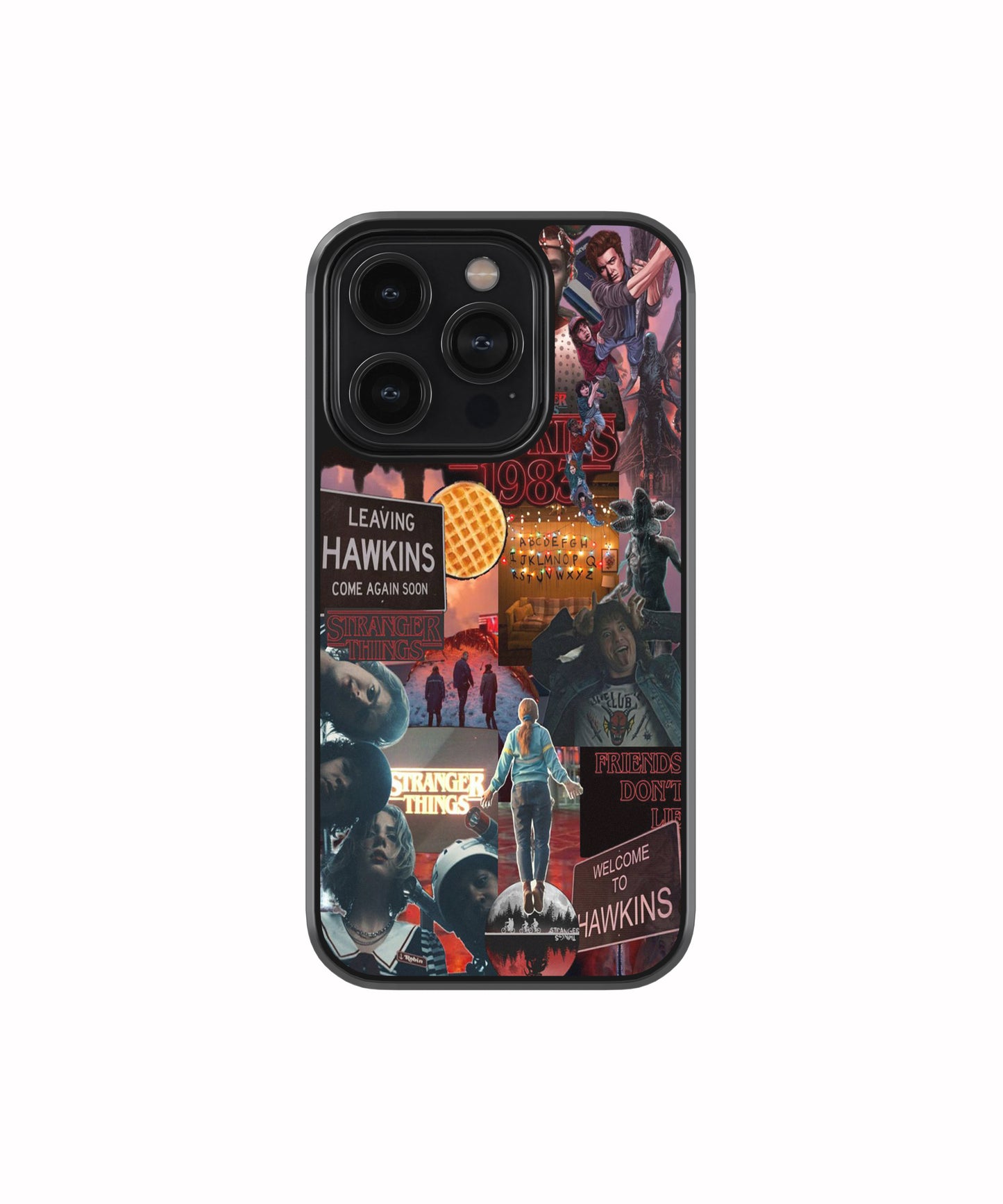 Stranger Things Hawkins Chaos Collage phone case.