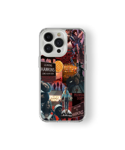 Stranger Things Hawkins Chaos Collage phone case.