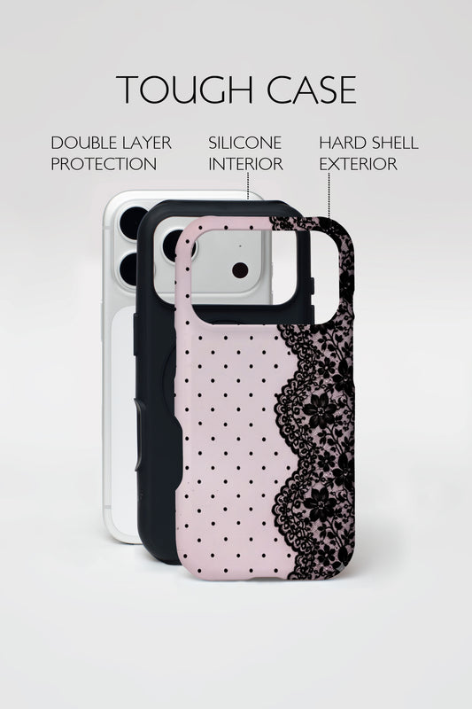 Pink Lace Polka Dot Armoured Phone Case.