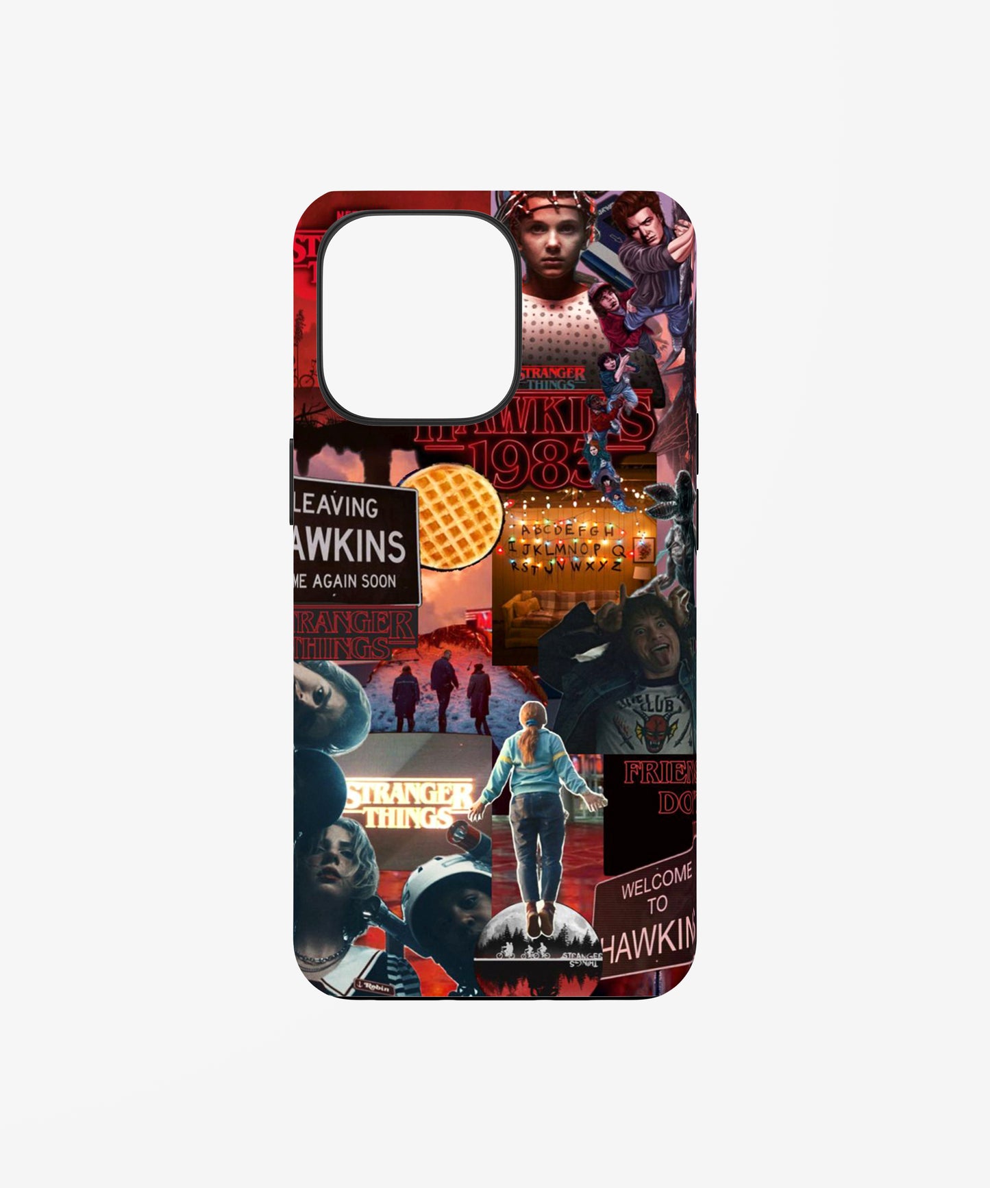 Stranger Things Hawkins Chaos Collage phone case.