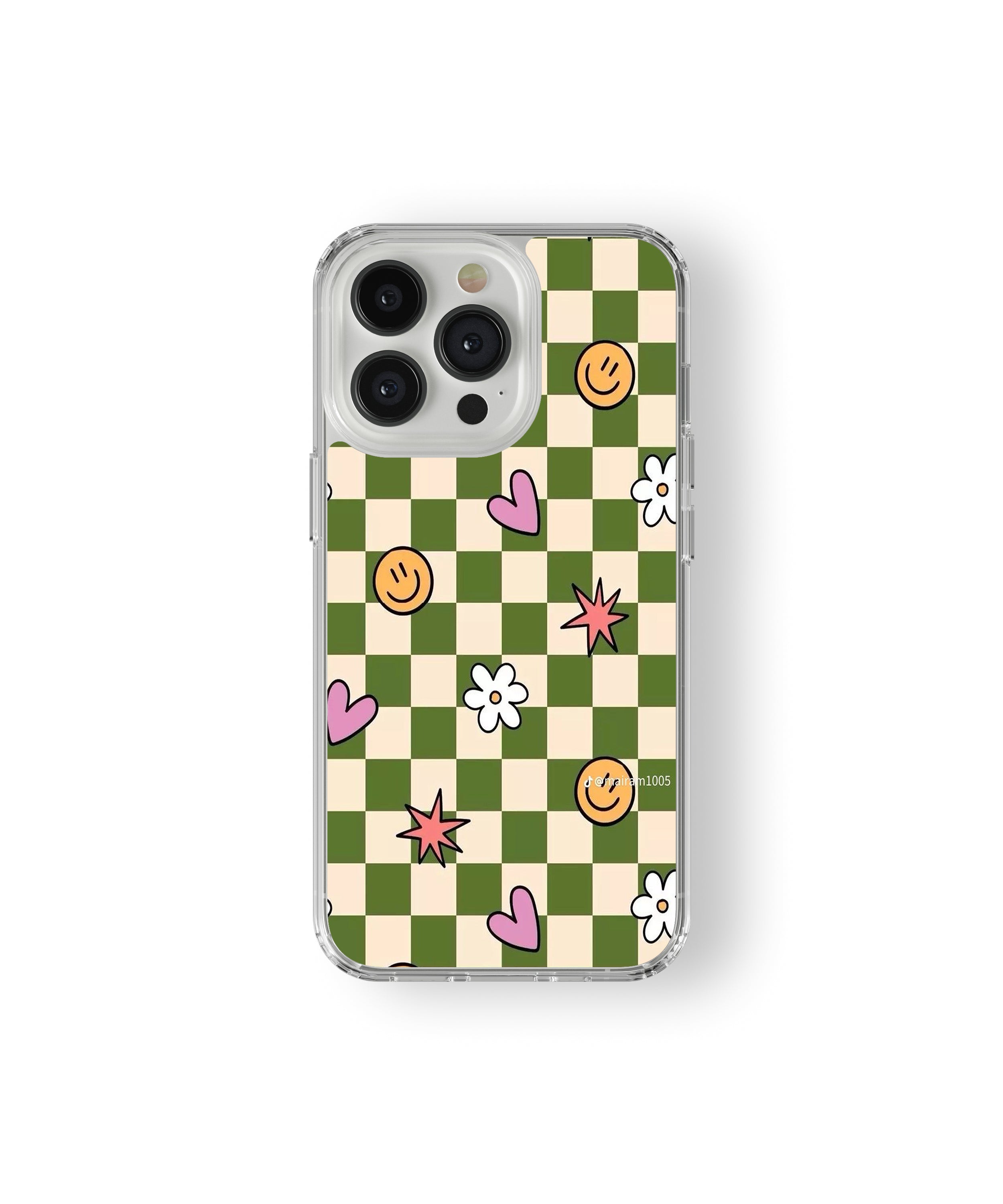 Green Retro Smile Checker Phone Case.