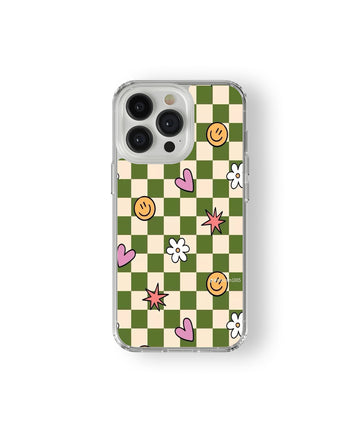 Green Retro Smile Checker Phone Case.