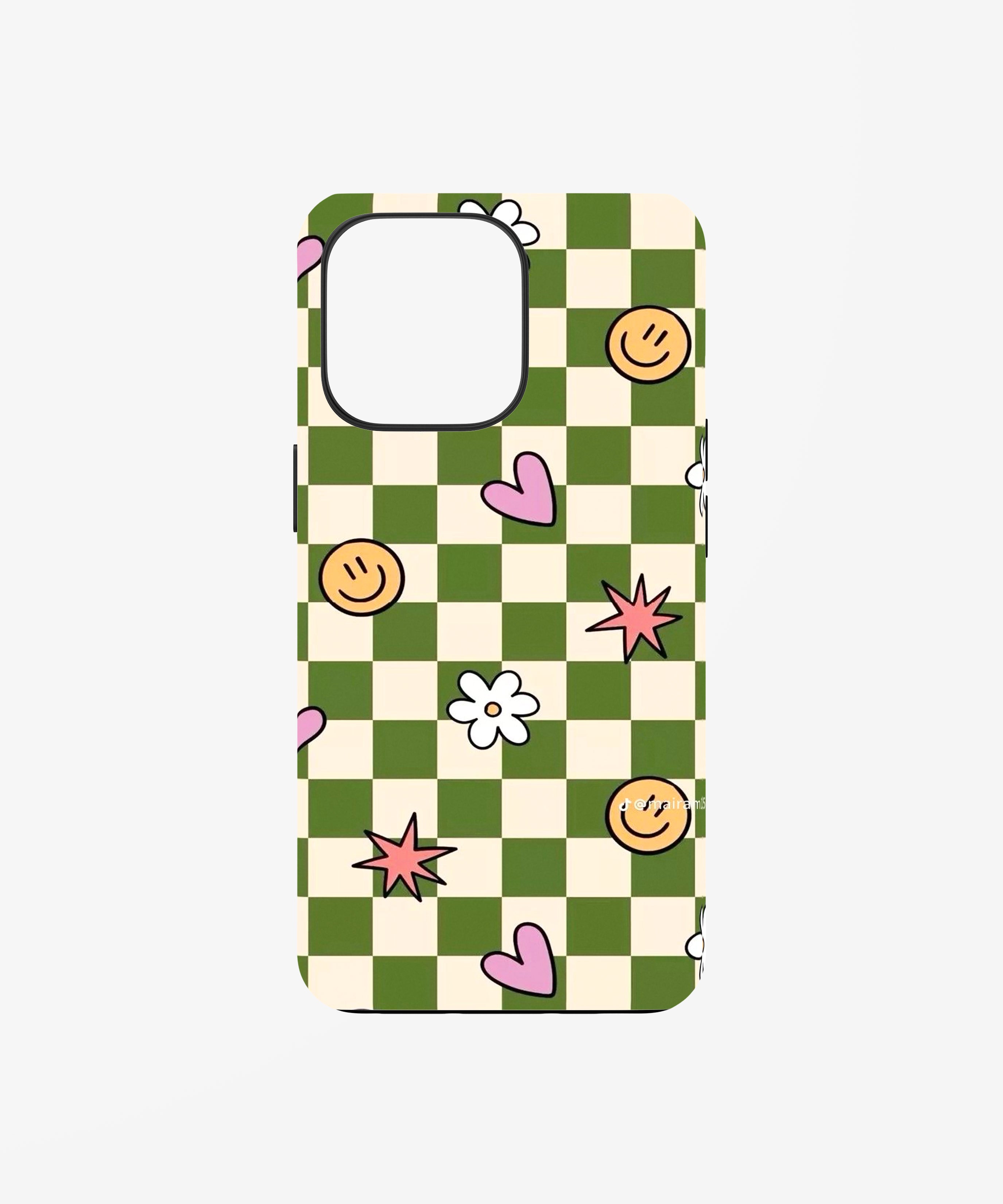 Green Retro Smile Checker Phone Case.