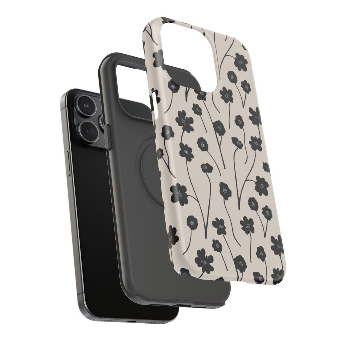 Minimal Black Floral Aesthetic Phone Case.