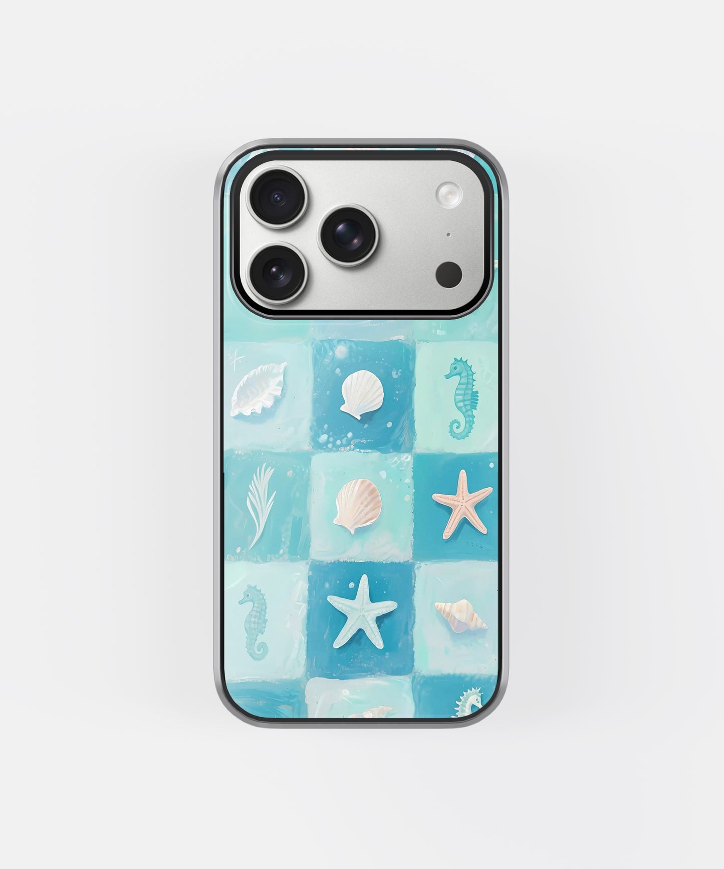 Aqua Sea Shell Checkerboard Phone Case.