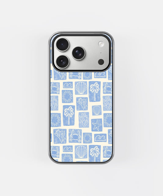Aqua Sea Shell Checkerboard Phone Case.