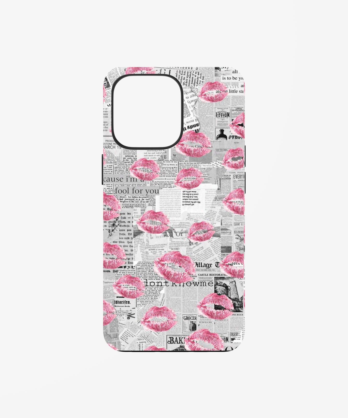 Newspaper kiss print phone case.