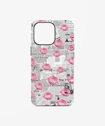 Newspaper kiss print phone case.
