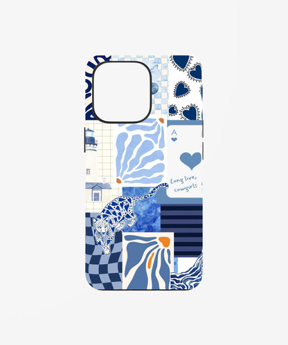 Blue Art Collage Pattern phone case.