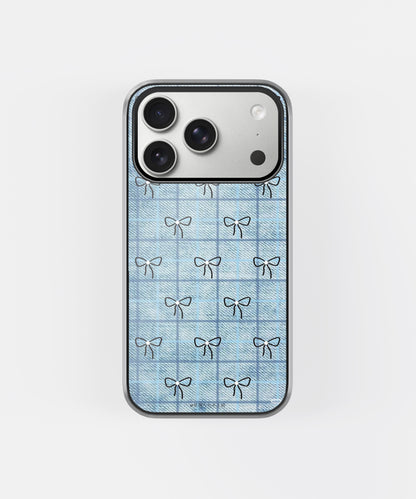 Blue Bow Grid Phone Case.