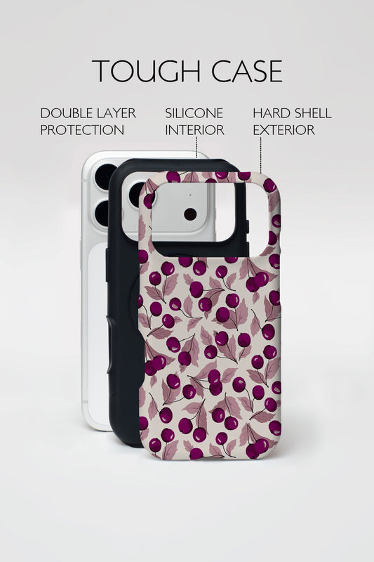 Berry Leaves Pattern Armoured Phone Case.