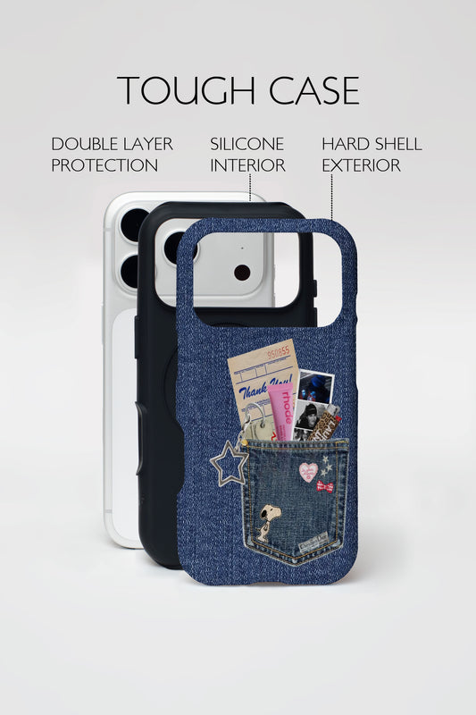 Denim Pocket Sticker Armoured Phone Case.