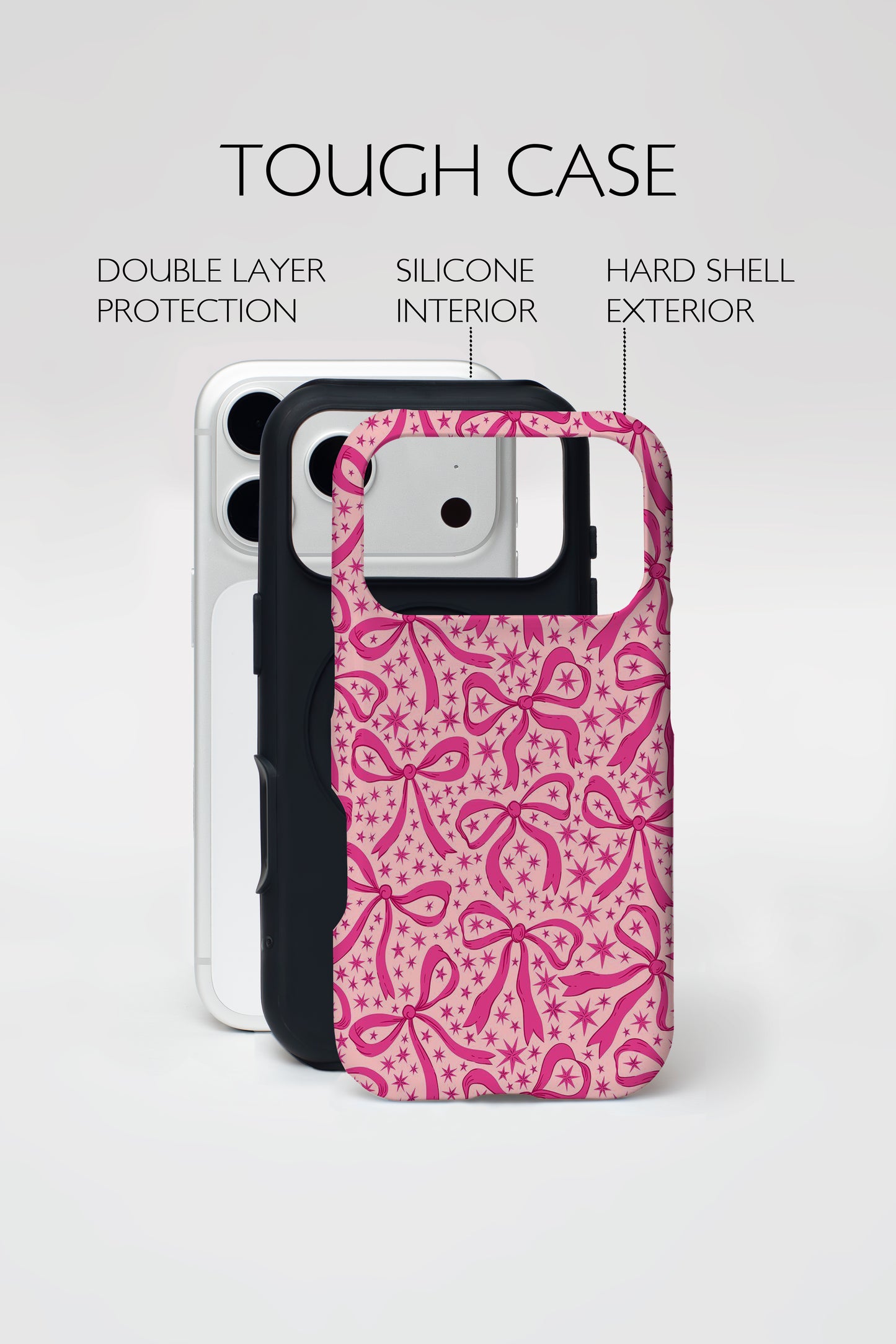 Pink Bow Print Armoured Phone Case.